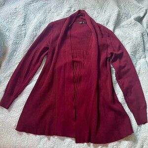 Cyrus, burgundy cardigan, size small.
